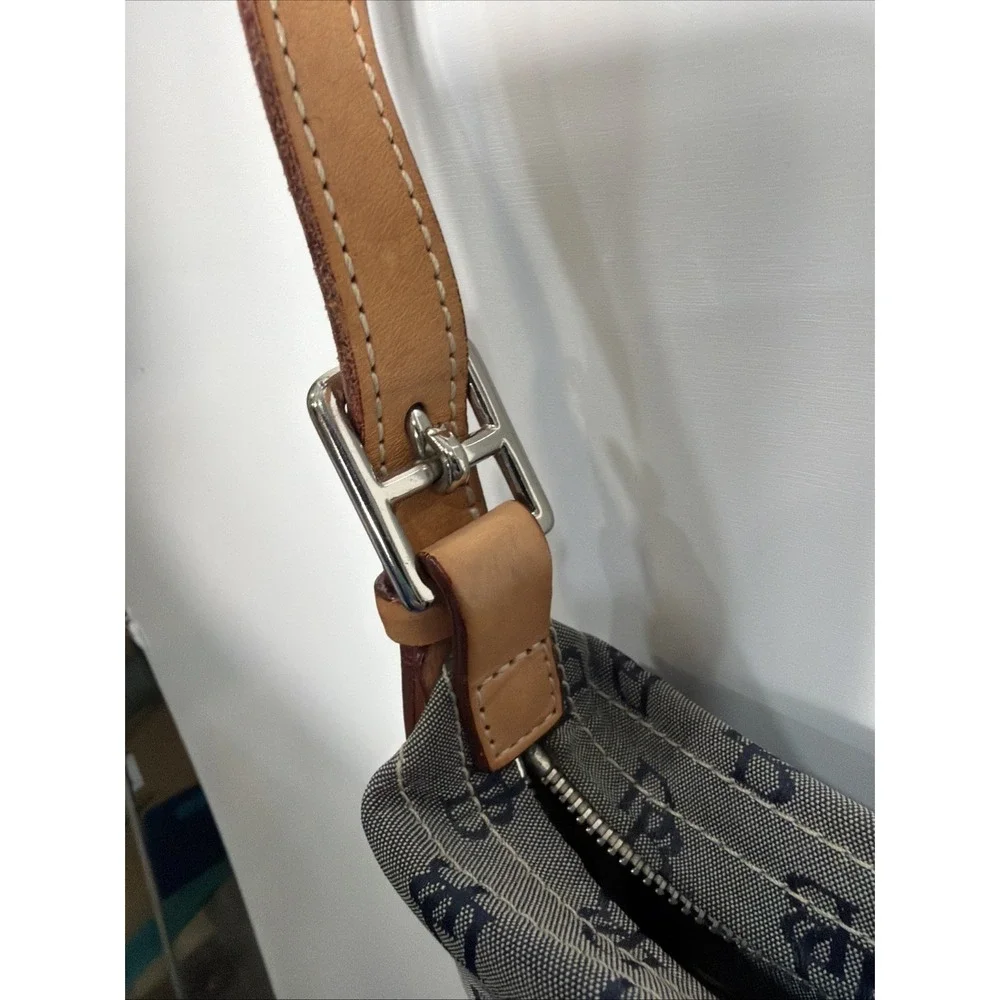 Dooney Bourke Gray Bag With Navy Blue Logos  Zipper Signature Hobo‎  Handbag